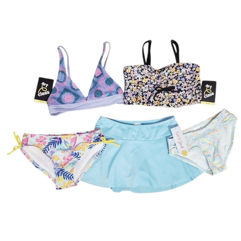 NWT Art Class/Cat & Jack Girls 5 PC Swim Beach Pool Bundle S 6/7